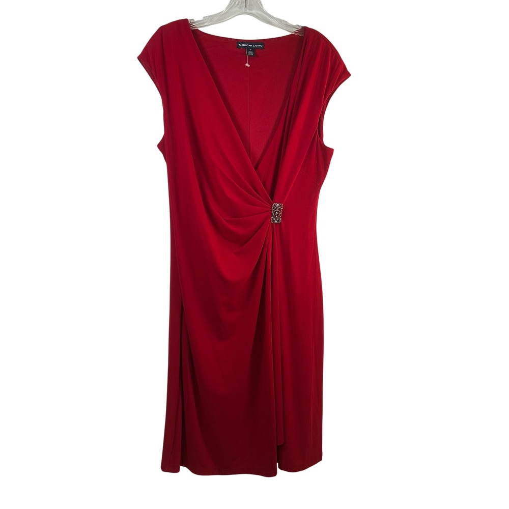 American Living Red Faux Wrap Rhinestone Buckle Sheath Dress Size 18